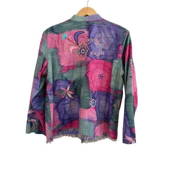 Carina Floral Embroidered Button Down Jacket Womens XL Fairy Cottagecore Rainbow - Picture 2 of 16